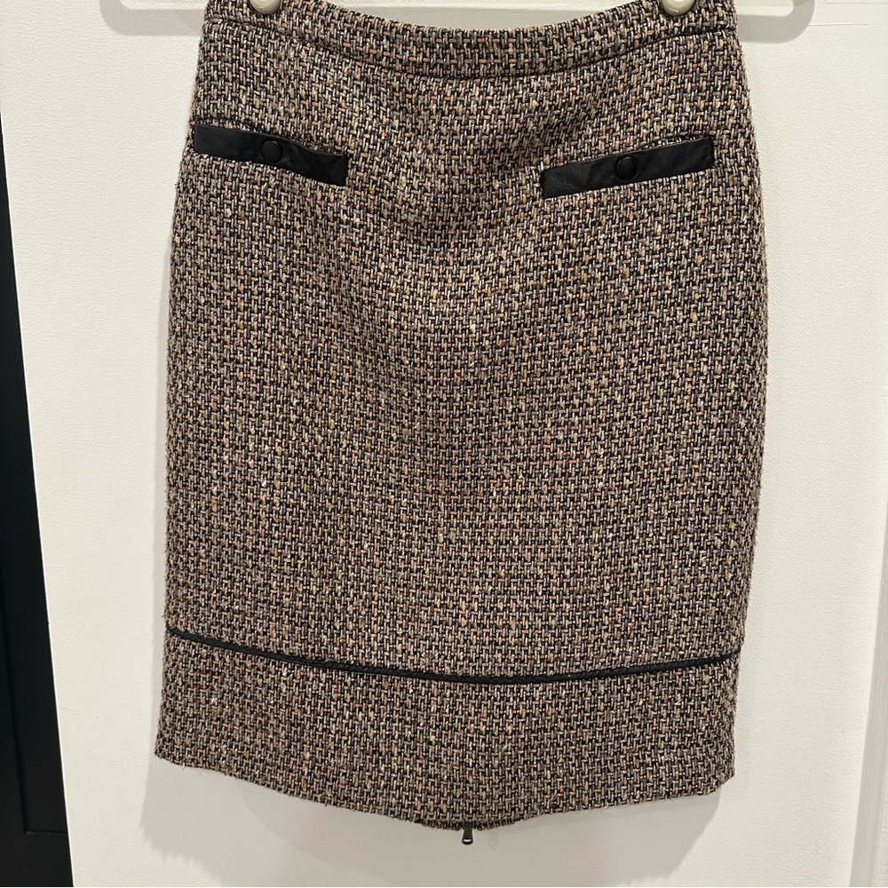 Club Monaco Tweed Pencil Skirt with Leather Details